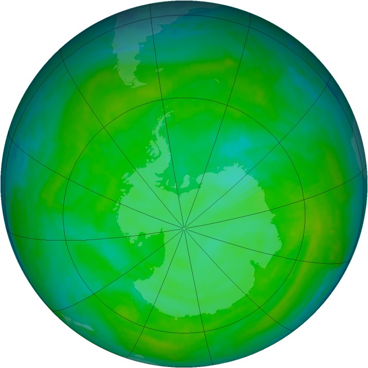 Antarctic ozone map for 13 December 2000